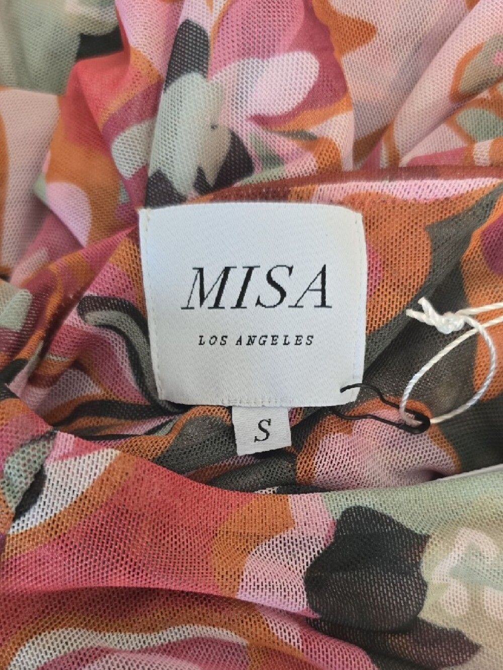 92 Misa Los Angeles Pink Floral Sheer Long-Sleeve Crop Top - Picture 2 of 9
